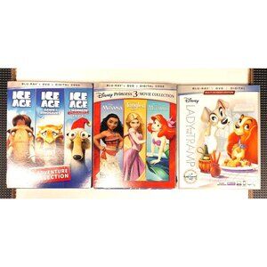 Disney Blu-Ray DVD Bundle: Ice Age Adventures Disney Princesses Lady & The Tramp